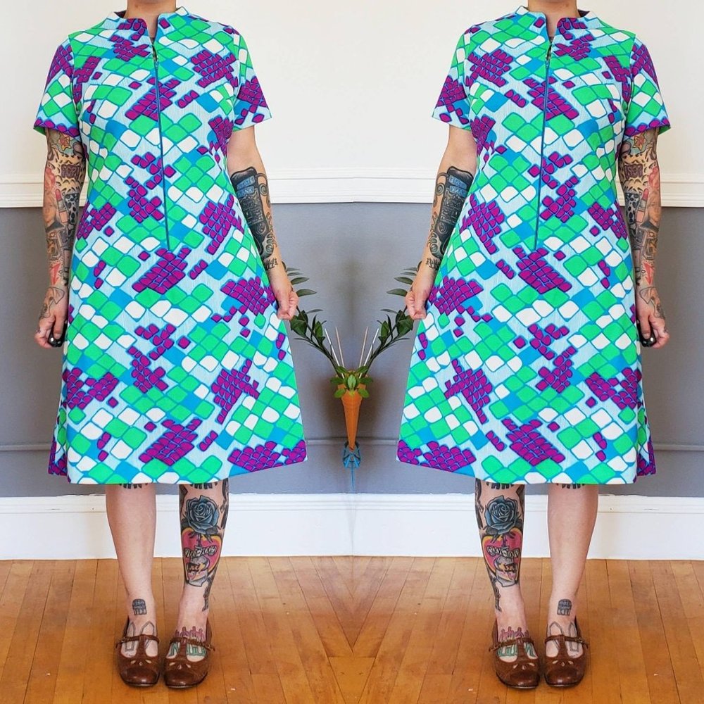 60s Puritan Forever Young Geometric Shift Dress